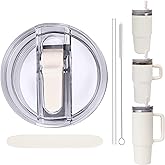 Replacement Leak Proof Tumbler FLIP Lid With Straw - Fit For Stanley ProTour Quencher and Quencher H2.0 20oz,30oz Tumbler (Cream-A, 20oz and 30oz)