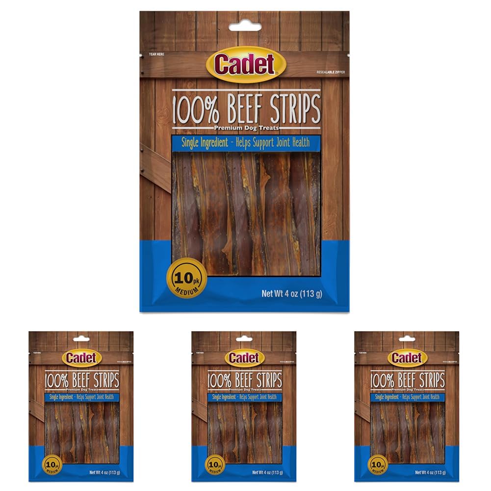 Cadet 100% Beef Strip Long Lasting Chews for Dogs, Single Ingredient Beef Esophagus Dog Treats, Natural High Protein Rawhide Alternative for Small & Large Dogs, 4 Ounce (Pack of 4) Image