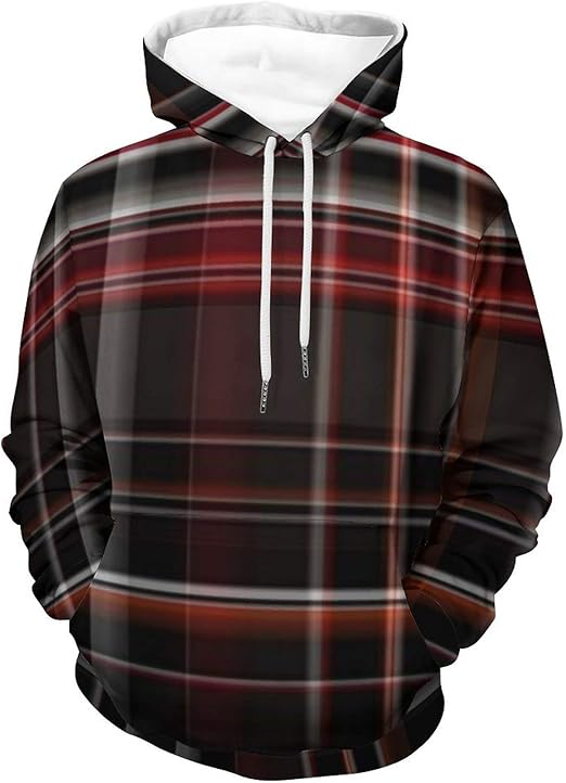 Amazon.com: Unisex Novelty Pullover Hoodie- Red And Black Plaid Stripes Casual Sweatshirt with 