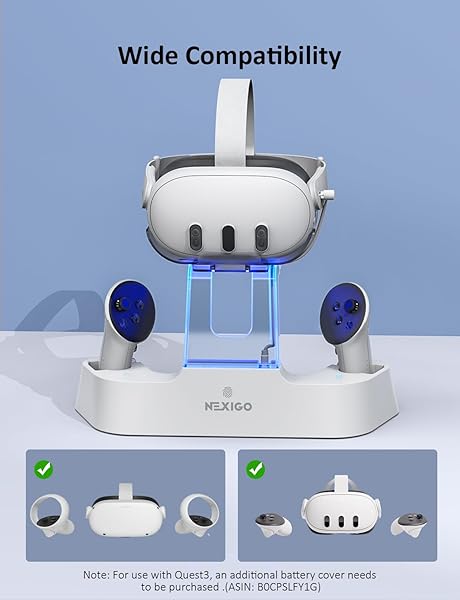 NEXIGO ENHANCED CHARGING DOCK WITH LED LIGHT [ON/OFF] FOR OCULUS QUEST 2, [SUPPORT ELITE STRAP WITH BATTERY], HEADSET DISPLAY HOLDER AND CONTROLLER MOUNT, 2 RECHARGEABLE BATTERIES, USB-C CHARGER