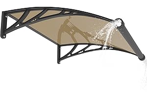 DAWNINGHOMM Door Awning Window Canopy, 32x40 Inch Awnings for Doors with Drainage,Porch,Patio,Deck,Solid Polycarbonate Sheet UV, Rain, and Snow Protection,Black Bracket & Brown Panel
