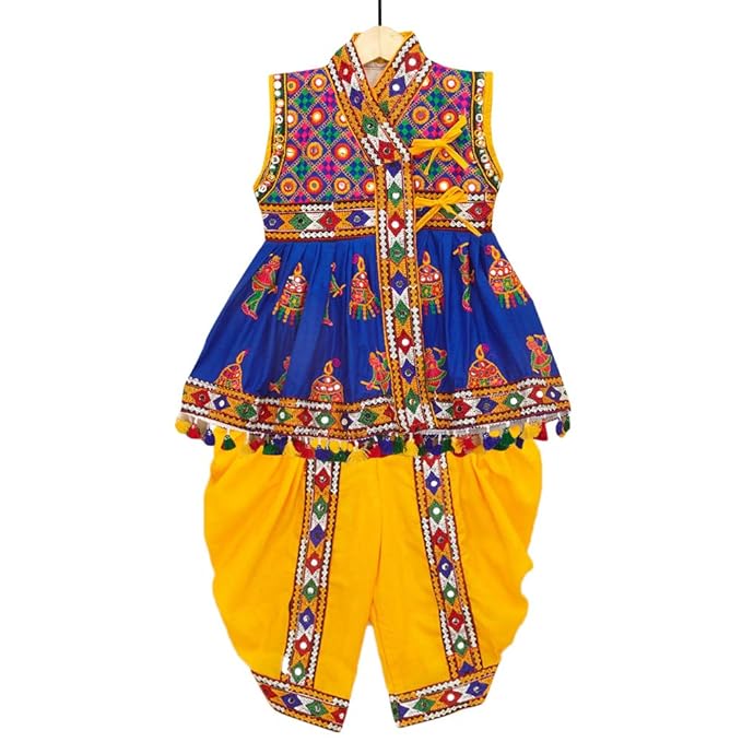 Banjara By Hopscotch Boys 100% Cotton India Embroidered Kedia in Blue Color