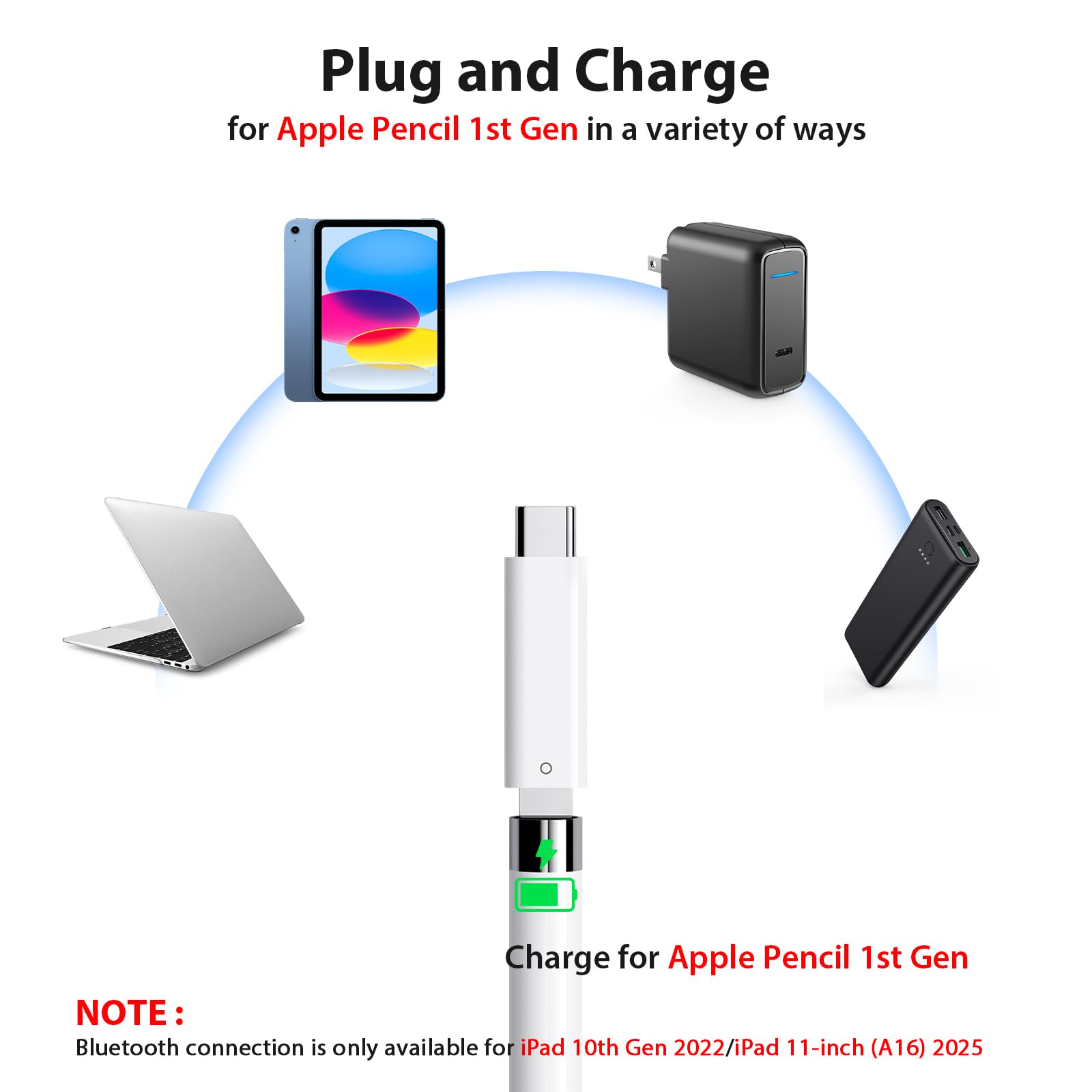 USB C Pencil Adapter for Apple Pencil 1st Generation, USB-C to for Lightning Pencil Charger Adapter Specific Compatible with iPad 10th Gen, Type-C iPencil Dongle Connector for iPad A16 with Pencil 1