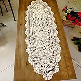 kilofly Handmade Crochet Cotton Lace Table Runner Tablecloth, 15 x 43 inch