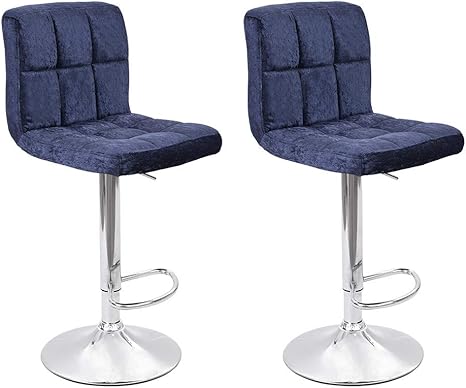 Amazon Com Manxivoo Modern Square Snowflake Velvet Adjustable Bar Stools Set Of 2 Counter Height Swivel Chair Navy Kitchen Dining