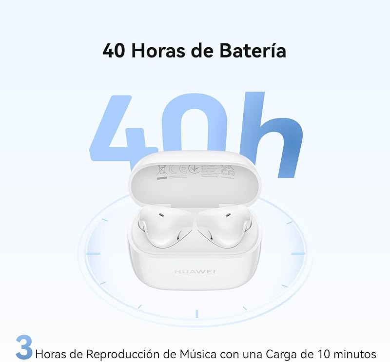 Huawei freebuds se 2 - fones de ouvido com 40 horas de bateria, compactos e confortáveis, proteção ip54 contra poeira e respingos, bluetooth 5.3, som estável, ios e android, cerâmica branca