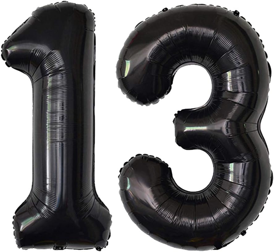 Black 13 Number Balloons Big Giant Jumbo Large Number 13 Foil Mylar Balloon for Boy 13th Birthday Party DecorationsClimatePartner certified