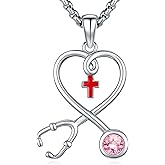 LOOVE Angel Wings Necklace 925 Sterling Silver Guardian Angel Nurse RN Caduceus Pendant Charm Crystal Angel Jewelry Gifts for Women