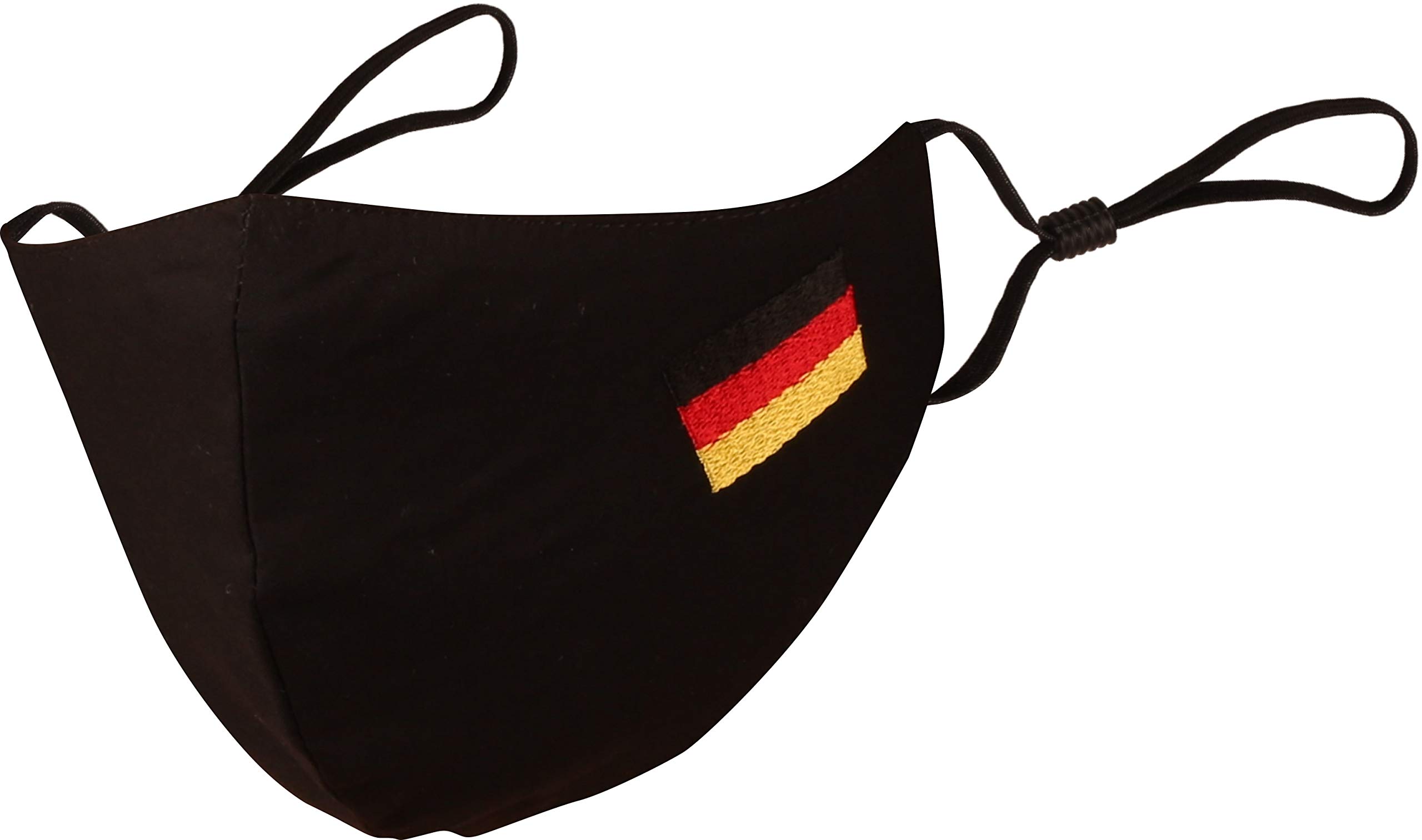 Touchstone German Deutsch Flag embroidered 3 layer medium size cotton face masks reusable machine washable adjustable for men, women. (Pack of 1). Black