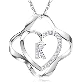 RIVIKO Valentines Day Gifts for Her-Love Knot Initial Necklace,925 Sterling Silver Letter Pendant Necklaces,Personalized Alphabet Jewelry Christmas Birthday Gifts for Women Wife Mom Friend