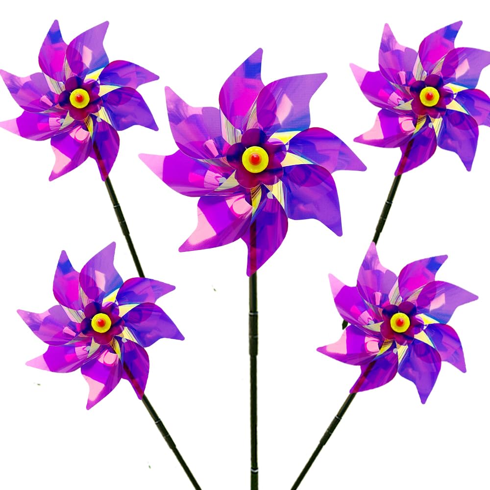 Reflective Bird Scarer Windmill,Repellent Windmills Scare Birds pigeons deterrent,Colorful Rainbow Pinwheel wind spinners for protection of garden crops, fruits, flowers, lawns (5Pcs-H)