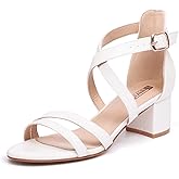 IDIFU Women's Block Low Chunky Heel Strappy Sandals Open Toe Ankle Strap Dress Wedding Evening Shoe for Women Bridal