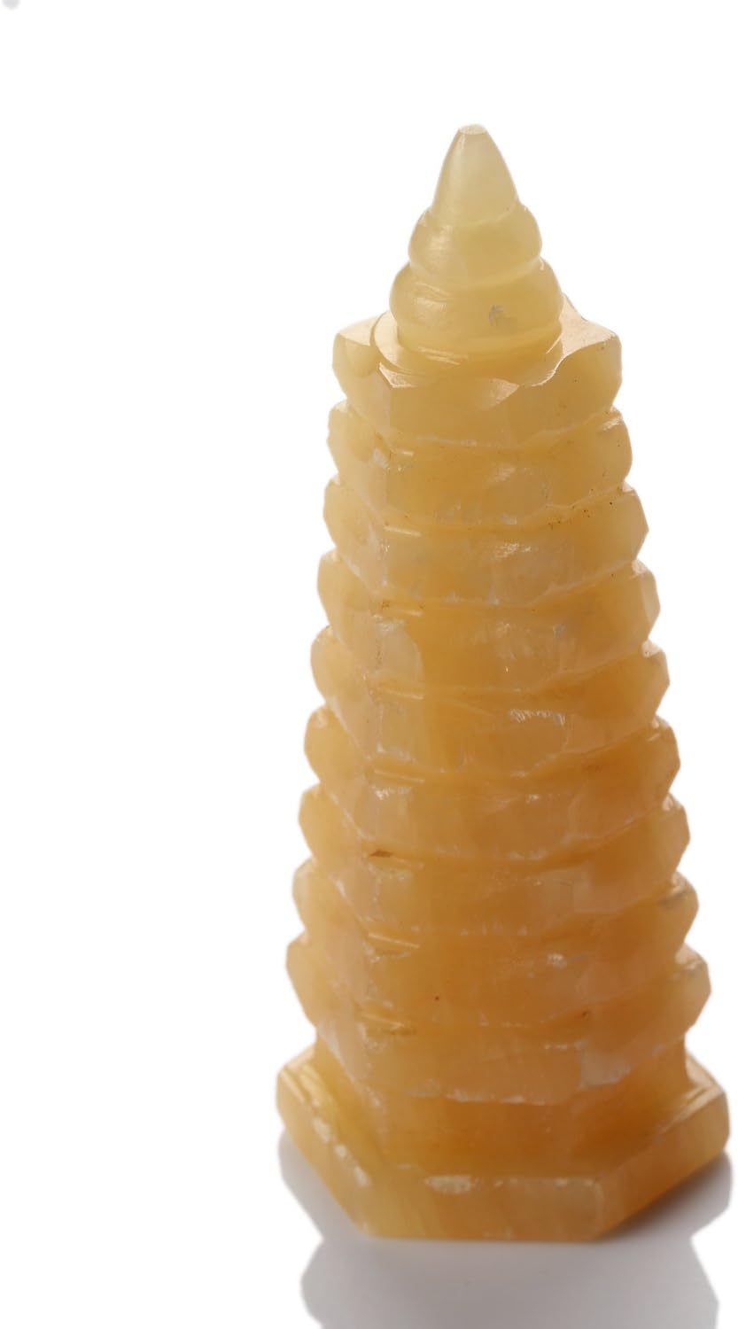 Orange Calcite Carving 4.4inch Pagoda Tower Stone Feng Shui Chakra Healing Reiki Stones Carved Crafts