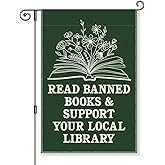 Gkodw Read Books Garden Flag, Funny Library Yard Flag for Outside, Reading Garden Flag, Bookish Yard Flag, Social Justice Library School Lawn Yard Sign, Floral Book Flag Book Lover Gifts