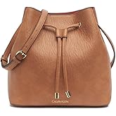 Calvin Klein Women's Gabrianna Novelty Bucket Shoulder Bag | Faux Leather, Adjustable Convertible Strap, Drawstring Closure, 2 Slip Pockets, 1 Zip Pocket, Everyday