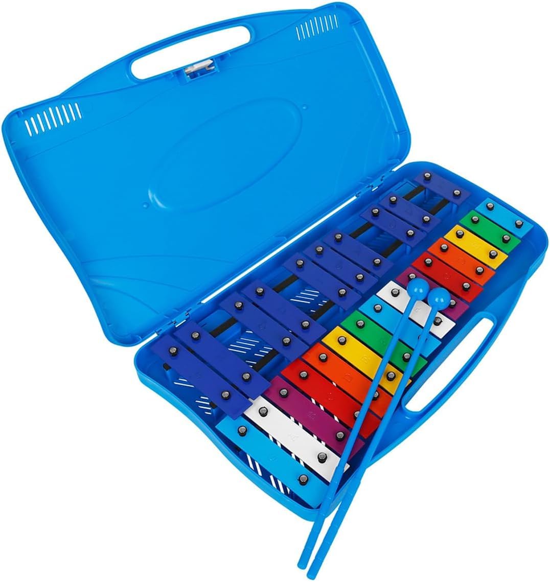 25 Note Chromatic Glockenspiel Xylophone in Red Case, Xylophone with Keys & Two Plastic Beaters for Beginner, Musical Drum Percussion for Instrument Educational Music Learning, Blue