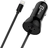JETech 5V 2.1A Dual Rapid USB Car Charger with Lightning Cable, Black