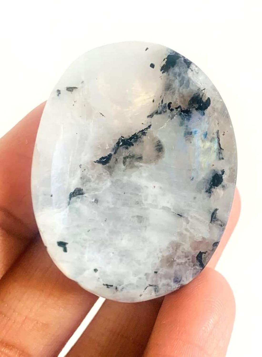 crystalmiracle Rainbow Moostone Oval Thumb Worry Stone Crystal Healing Reiki Feng Shui Gift Positive Energy Deflector Handcrafted