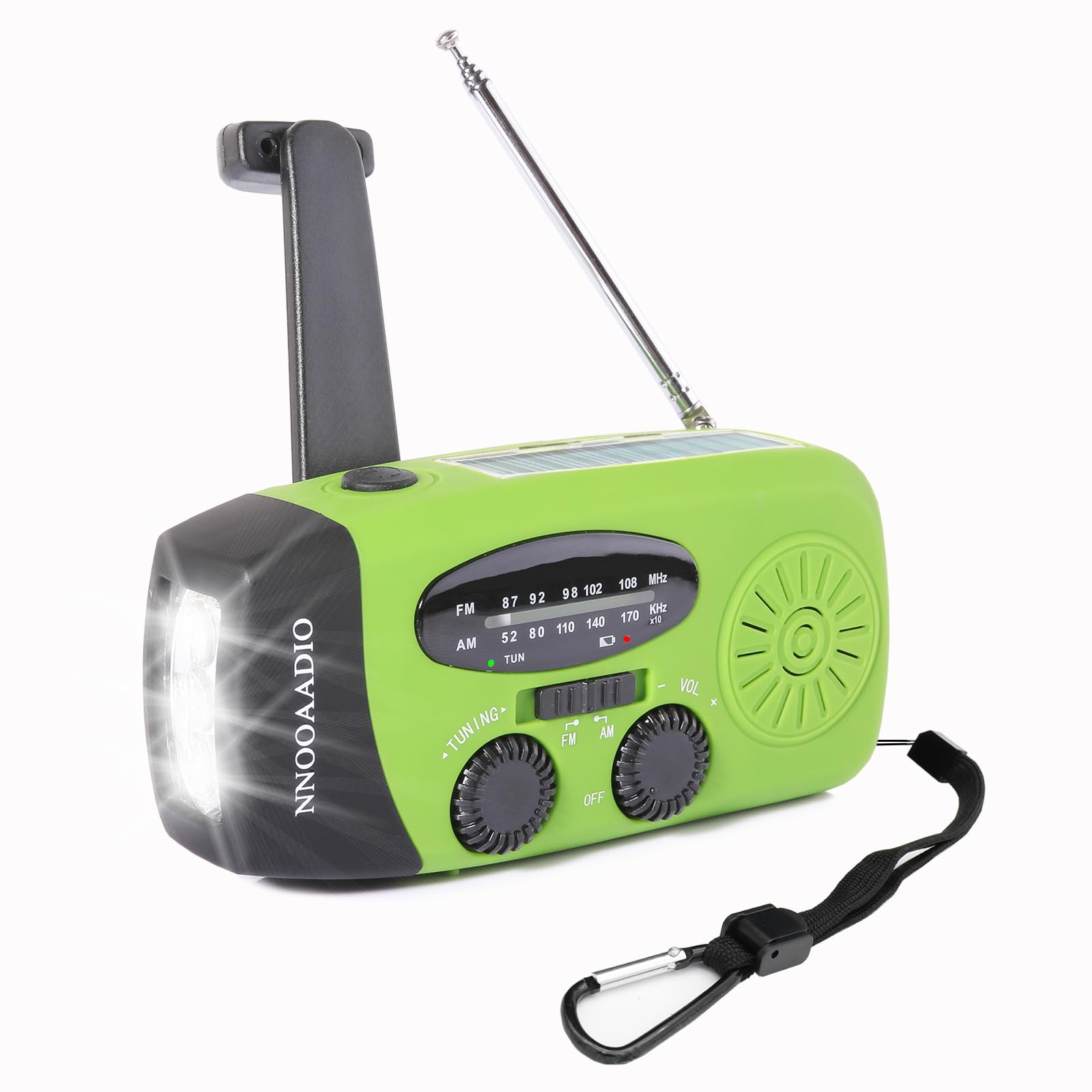 Wind Up Radio, Emergency Solar Hand Crank AM/FM Weather Radio, with 2000mAh Power Bank Phone Charger, SOS Alarm, Bright LED Flashlight for Household and Outdoor Survival (Green)