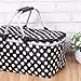 Picnic Basket, SUROY Insulated Folding Collapsible Market 600D Oxford Zip Closure Basket with Carrying Handles for Outdoor Picnic (Black Spots)