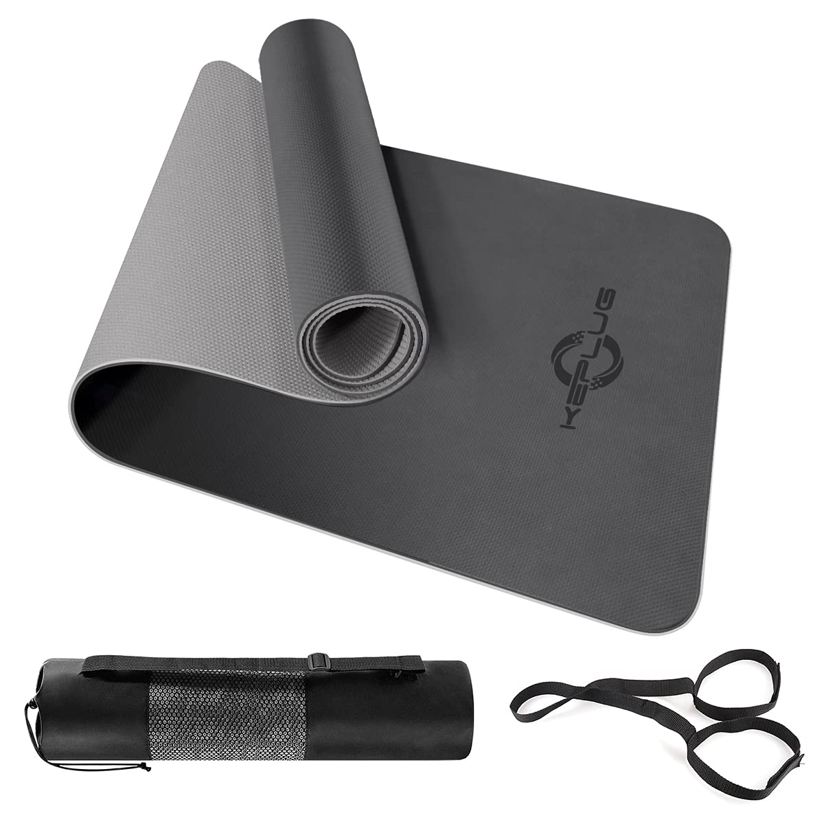 KEPLUG Yoga Mat- Non Slip Exercise Mat 6MM Thick, TPE Fitness Mat for Pilates, Gymnastics & Home Workout, Eco Friendly Yoga Mats for Women and Men, Carry Strap Bag Included, 183 x 61CM