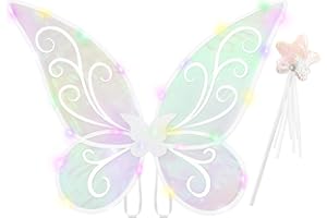 Lainlight Light up Fairy Wings for Girls, LED Butterfly Wings for Girls, Sparkle Fairy Costume Wing with Fairy Wand Cosplay