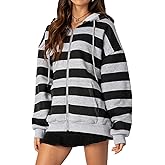Mtsebmves Women's Zip Up Hoodie Sweatshirt Long Sleeve Oversized Casual 90S Y2K E-Girl Streetwear Grunge Jacket with Pocket