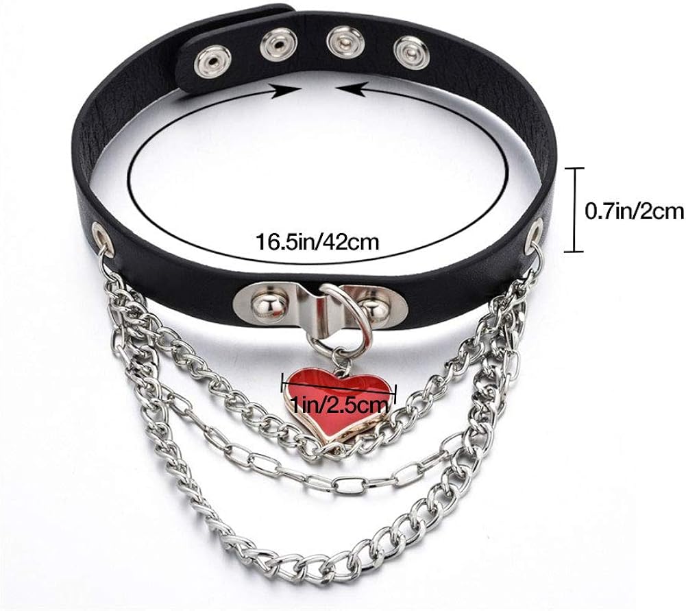 MJartoria Gothic Jewelry-PU Leather Choker Necklace for Women-O-Ring Heart Punk Rock Adjustable Black Collar Choker Cosplayer (Style 1, 2 Pcs): Clothing