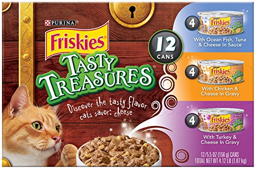 UPC 050000579631, Friskies Wet Cat Food, Tasty Treasures, 3-Flavor Variety Pack, 5.5-Ounce Can, Pack of 12