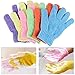 Shower Gloves Exfoliating Scrub 6pcs (3 Pairs), Bathroom Nylon Stretch Body Wash Bath Loofah Gloves to Remove Dead Skin Cells & Massage Skin for Women Kids Dry Oily Rough Skin (M Size)