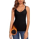 WOWENY Thermal Fleece Tank Top for Women V Neck Sleeveless Shirts Camisole Warm Base Layer Cami Vest Underwear Tops
