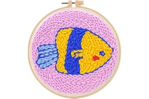 ZUOANLF Punch Needle Kit for Beginner, Rug Yarn Hooking Beginner Kit with Instruction, Punch Needle Fabric with Pattern, Yarns, Embroidery Hoops for Punch Needle 20CM/9.8INCH (Fish)