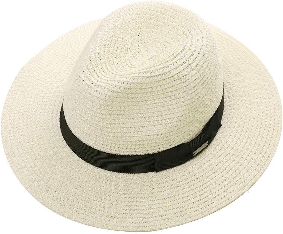 Fancet Packable Straw Fedora Panama Sun Summer Beach Hat Cuban Trilby Men Women 55-61cm