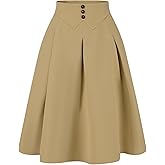 Allegra K Casual Office A-Line Skirt for Women's Knee Length Button Decor Midi Pleated Skirts