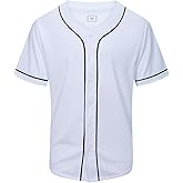 SHIJIXING Blank Plain Baseball Jersey Shirt, Short Sleeve Button Down Shirts, Hip Hop Sports Uniform for Men and Women Adult