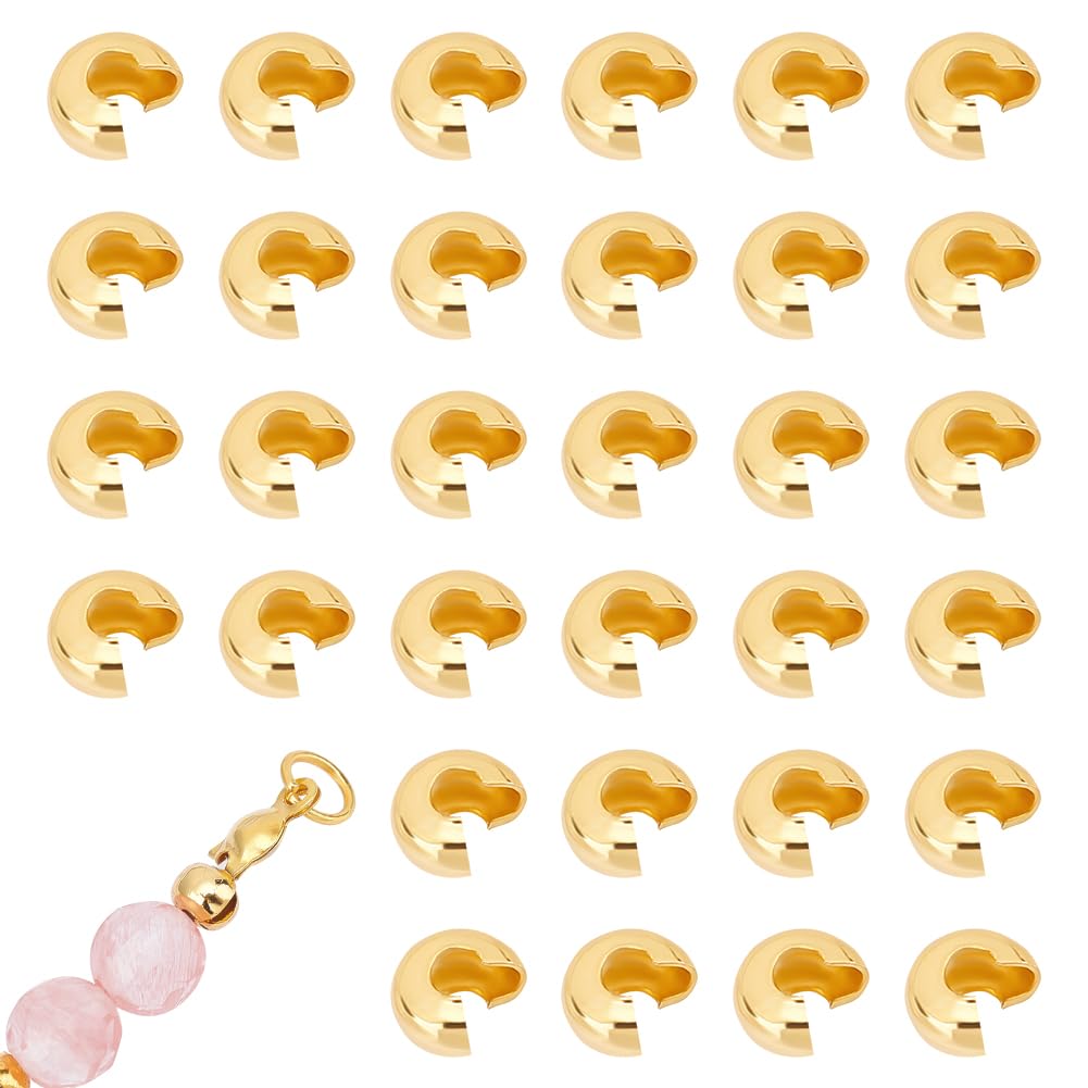 UNICRAFTALE 100pcs 4.5mm Stainless Steel Crimp Bead Golden Knot Covers End Tip Half Round Open Beads Metal Bead for DIY Bracelet Jewelry Making Hole 2mm