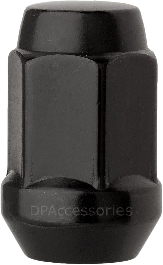 Black 1/2-20 lug nuts with conical 60 degree seat and 3/4 inch hex