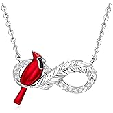 LOVGIFSET Cardinal Necklaces for Women Red Cardinal Necklace Memorial Infinity Feather 925 Sterling Silver Pendant Jewelry Gift