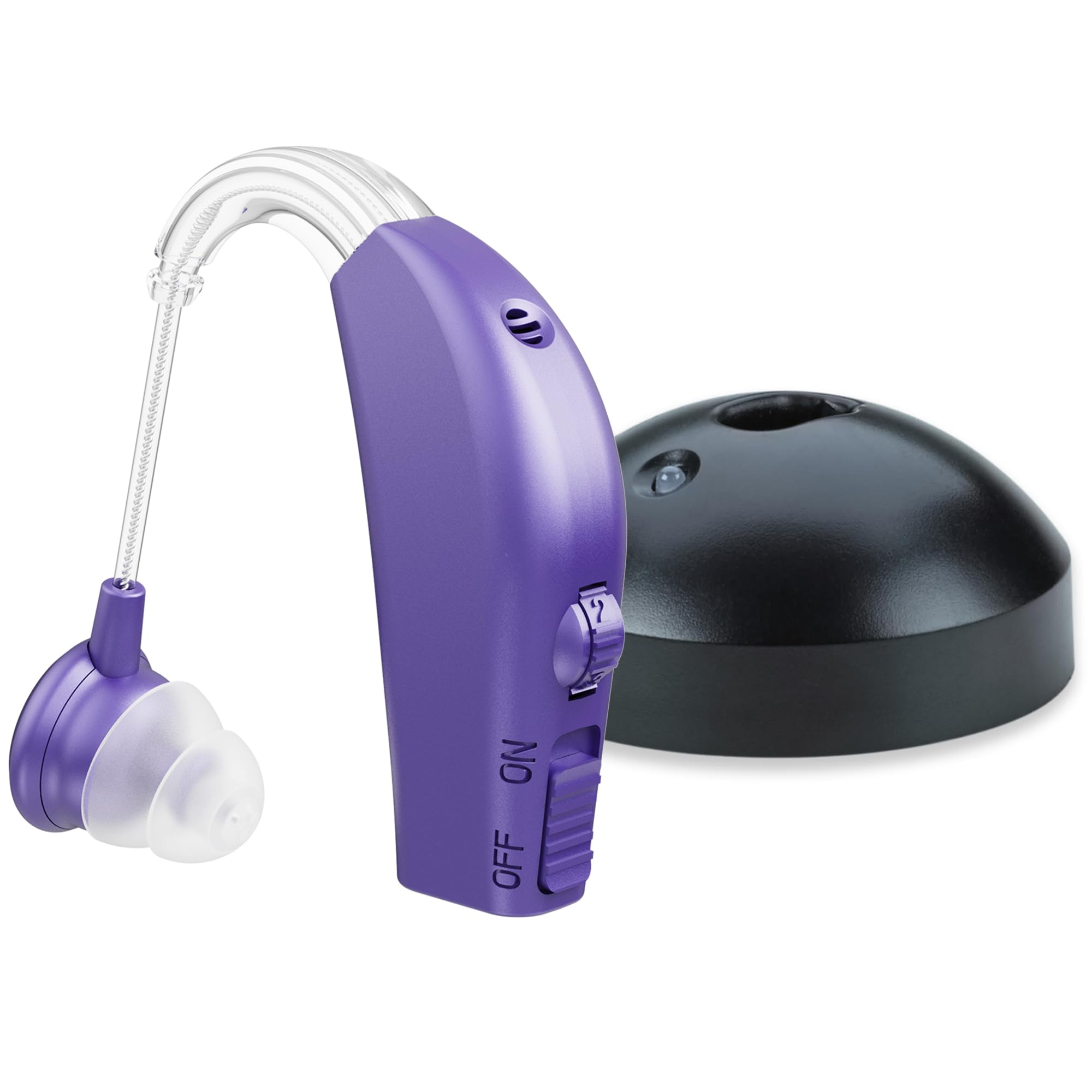 Digital Hearing Amplifier Amplifier Set - Rechargeable Behind the Ear Personal Sound Amplification Device - for Adults and Seniors with All-Day Battery Life, (Single Unit, Purple)