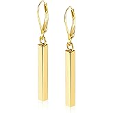 LANCHARMED 925 Sterling Silver Bar Dangle Drop Earrings for Women, 14K Gold French Style Leverback Dangle Drop Earrings, Hypoallergenic Jewelry