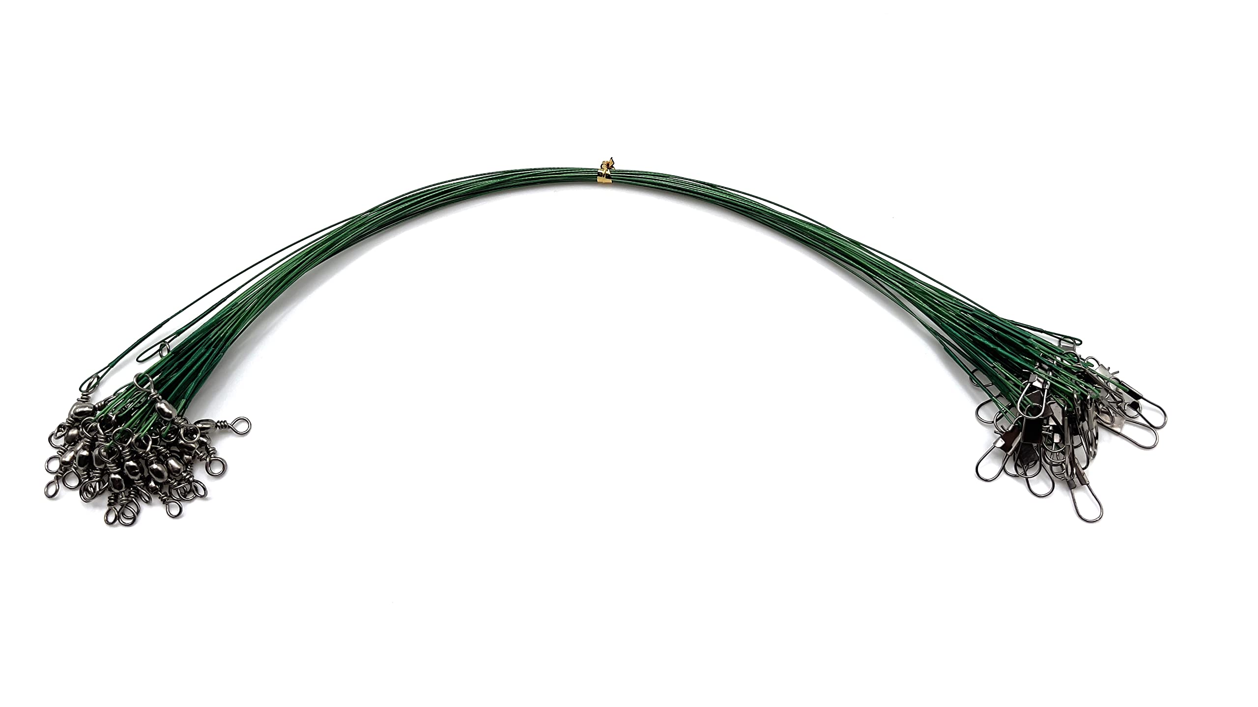 EVERBAY Fishing Leaders Anti Bite Stainless Steel Fishing Line with Swivels Snap Wire Leader for Connect Lures Bait Rig Hooks, Nylon-Coated Fishing Gear Fishing Gift, Green, 25cm/30pcs