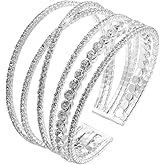 Ecesha Bling Multilayer Chunky Twist Crystal Rhinestone Adjustable Cuff Bracelet Bangle for Women Wedding Formal Prom Jewelry Costume