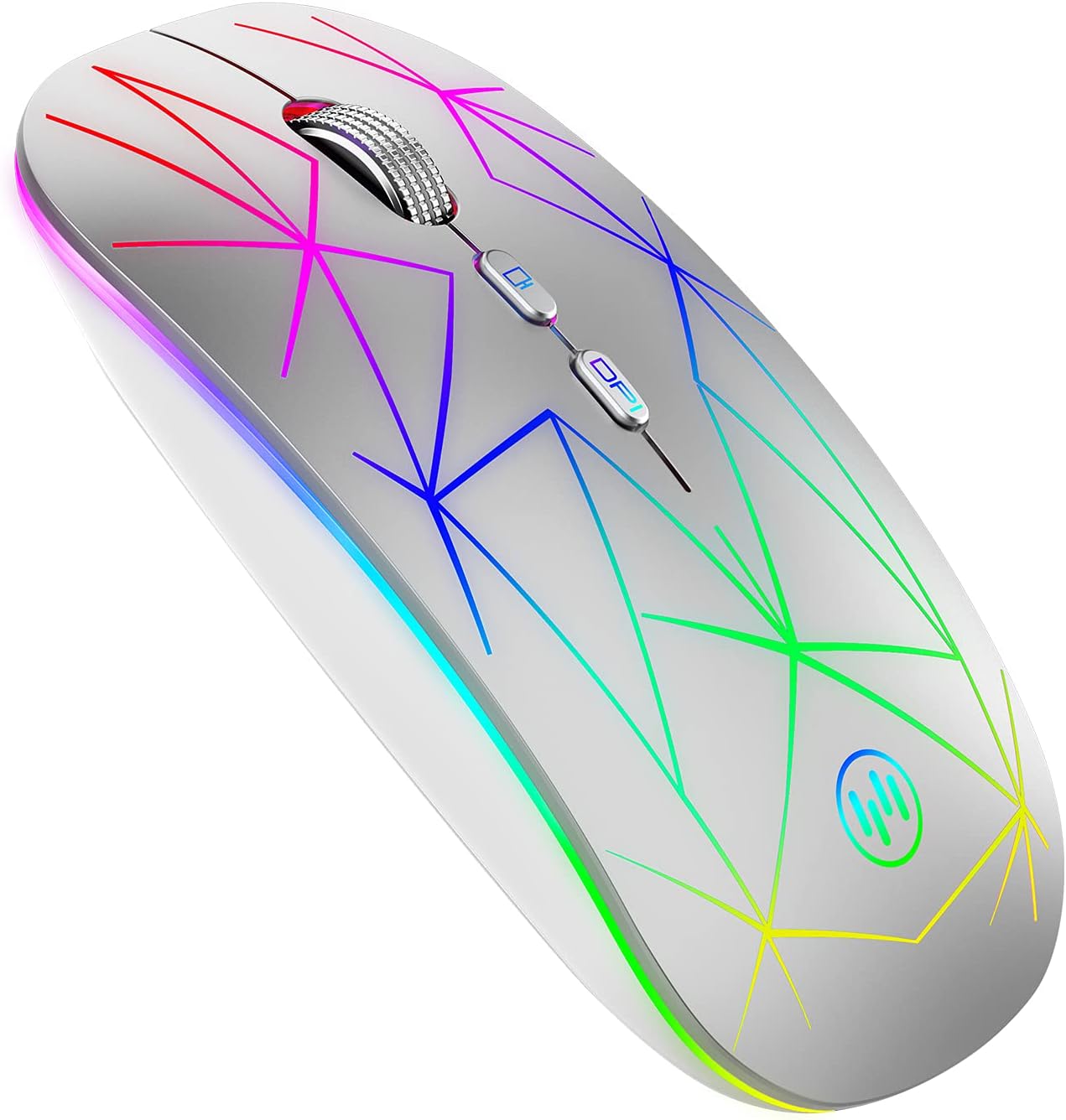 TENMOS T01 Bluetooth Mouse, LED 2.4G+ Bluetooth 5.1 Wireless Mouse with Type C Adapter Rechargeable Silent Computer Mice for Windows/iPad/iPhone/Mac OS/Android ( Starry Silver)