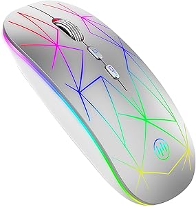 TENMOS T01 Bluetooth Mouse, LED 2.4G+ Bluetooth 5.1 Wireless Mouse with Type C Adapter Rechargeable Silent Computer Mice for Windows/iPad/iPhone/Mac OS/Android ( Starry Silver)