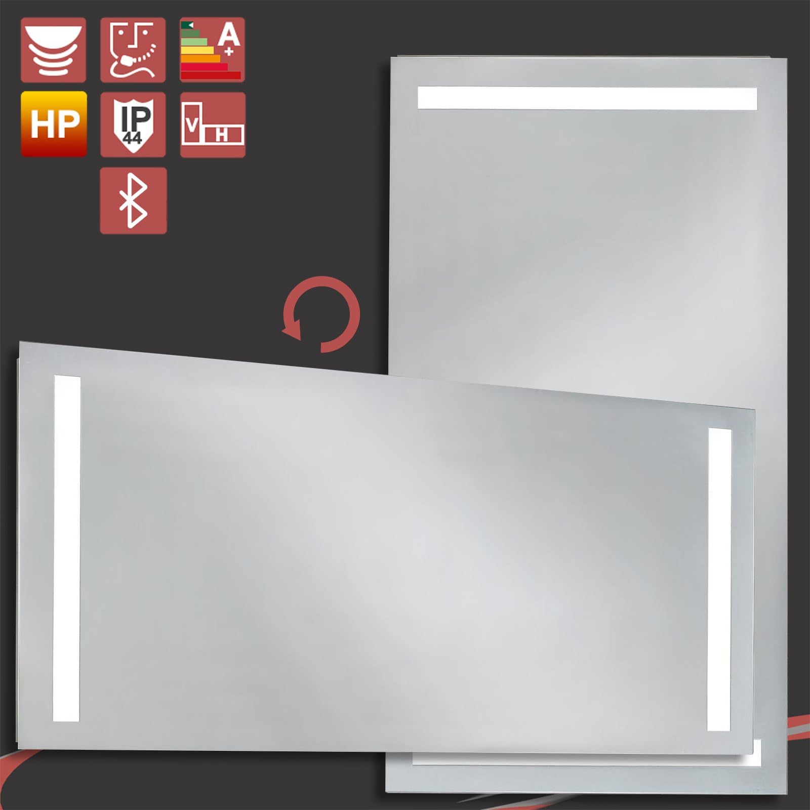 "Siren" LED Back Lit Bathroom Mirror - Bluetooth Speaker, Motion Sensor, USB Charger, Heat Demist & Shaver Socket - 1200mm (w) x 550mm (h)