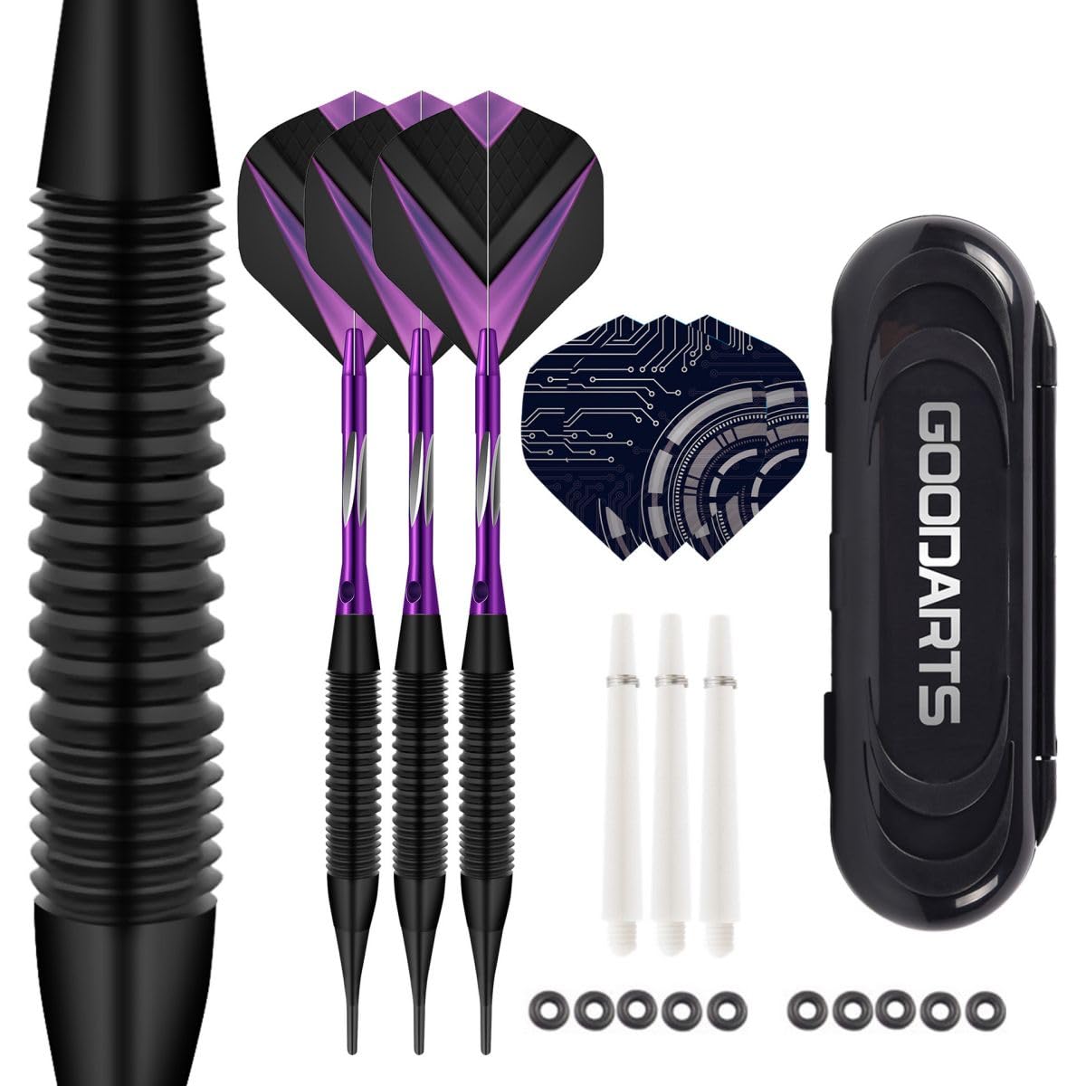 HRLORK 3 Packs Darts Set Professional Darts Set Plastic Soft Tip Darts Aluminum Shafts Darts Stems and Flights with 3 White Spare Shafts and Darts Case- Purple
