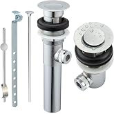 Artiwell Sink Pop-Up Drain Stopper Assembly with Lift Rod and Overflow, Solid Brass Lavatory Pop Up Drain Assembly for Bathroom Vanity Sink, All Brass Construction (Chrome Plated)