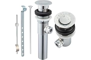 Artiwell Sink Pop-Up Drain Stopper Assembly with Lift Rod and Overflow, Solid Brass Lavatory Pop Up Drain Assembly for Bathroom Vanity Sink, All Brass Construction (Chrome Plated)