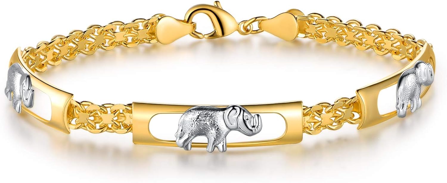 Barzel 18K Gold Plated Elephant Bracelets Elephant Gifts For Women 3 Gold Elephants (2 Tone