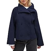 utcoco Women's Cropped Peacoat Double Breasted Lapel Short Wool Blend Winter Jacket Overcoat